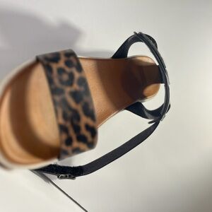 Tan and Black Sandals with Leopard Print Strap